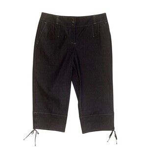 Ann Taylor Loft Marissa Black Striped Wide Leg Crop Pants Side Tie Capris Size 8